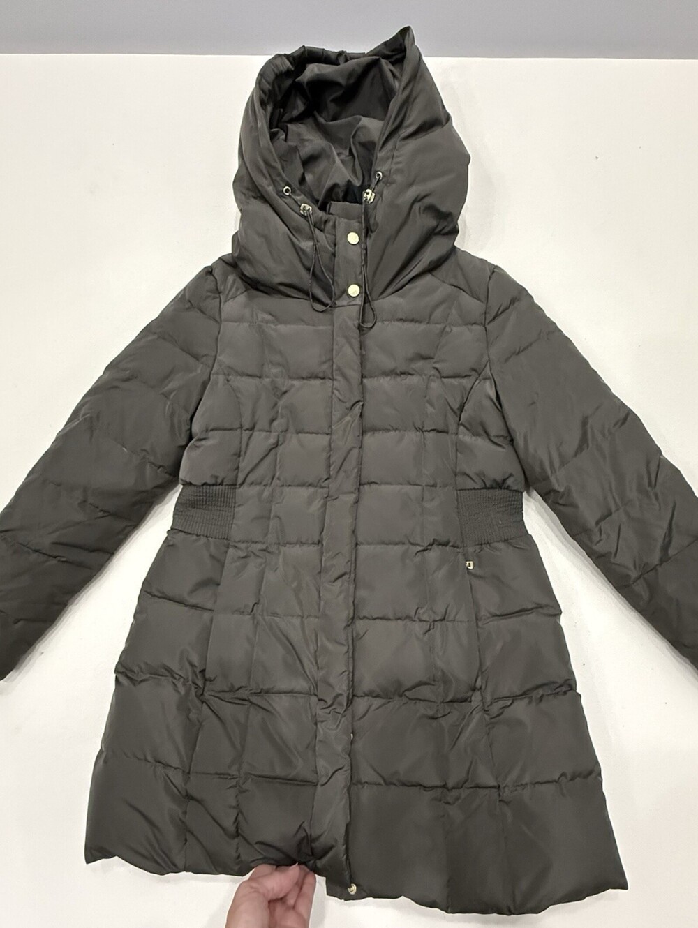 Cole Haan Signature Hooded Down Puffer Coat Jacket Olive Green Women's Size PL
